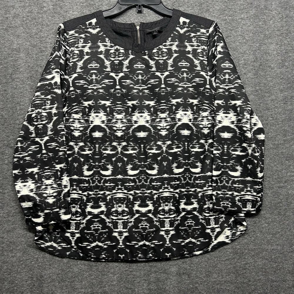 J.Crew Tunic Long Sleeve Black/White‎ Curved Hem Round Neck/Back Zip Size 10